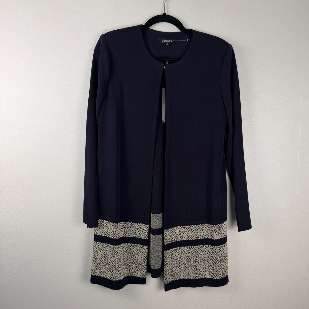 Misook Cardigan Sweater Women's Medium Navy Blue Knit Long Sleeve Open Front